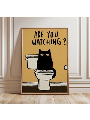 Ninastore Komik Kedi Banyo Posteri | Beni Izliyor Musun Baskısı | Mizahi Tuvalet Duvar Sanatı | Minimalist