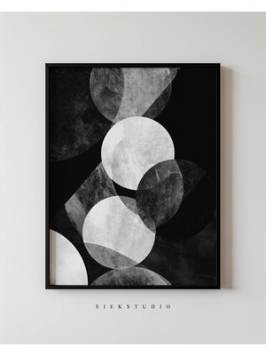 Ninastore Soyut Minimalist Tek Renkli Geometrik Şekiller Tablosu - Modern Siyah Beyaz Duvar Sanatı - Çağdaş