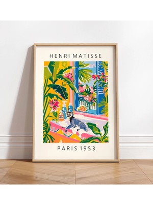 Ninastore Küvet Içinde Lemur Sanat Baskısı: Matisse Tarzı Tropikal Banyo Dekorasyonu
