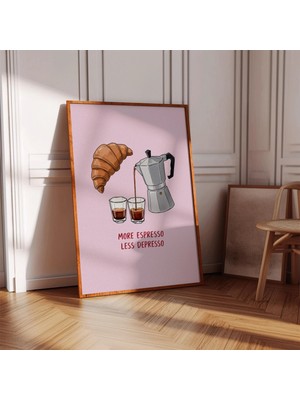 Ninastore Üzerinde "daha Çok Espresso, Daha Az Depresyon" Yazısı Bulunan Kahve Temalı Duvar Sanatı | Kahve