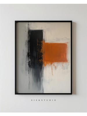 Ninastore Soyut Minimalist Duvar Sanatı - Cesur Siyah ve Pas Turuncu Tablo - Modern Geometrik Baskıbaskı
