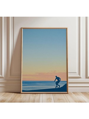 Ninastore Kaykaylı Gün Batımı Posteri | Sahil Duvar Sanatı | Minimalist Plaj Silüeti Baskısı | Okyanus