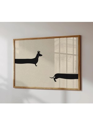 Ninastore Köpek Kahve Baskısı - Komik Dachshund Posteri - Nötr Modern Mutfak Sanatı (Baskı - Yatay)