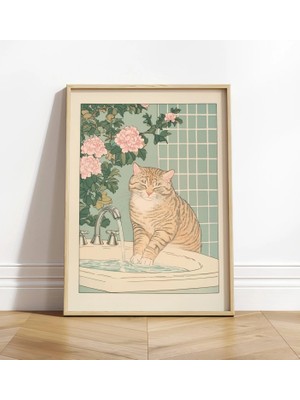 Ninastore Tekir Kedi Banyo Baskısı: Ukiyo-E Japon Duvar Sanatı