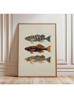 Ninastore Tropikal Balık Sanat Baskısı - Vintage Balık Posteri - Hayvan Duvar Sanatı - Okyanus Deniz Yaşamı