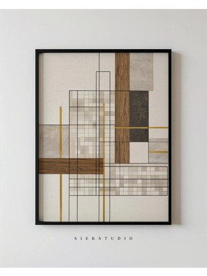 Ninastore Modern Nötr Çizgi ve Izgara Blok Duvar Sanatı - Soyut Minimalist Geometrik Şekiller Yazdırılabilir
