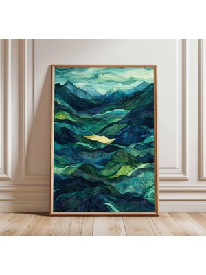 Ninastore Soyut Dağ Manzarası Posteri - Renkli Geometrik Sanat Baskısı - Doğa Sanatı - Dalgalı Tepeler ve