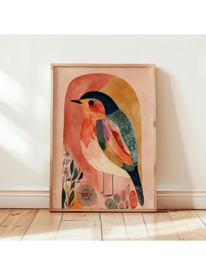 Ninastore Renkli Kuş Illüstrasyonu Soyut Şeftali Turuncu Poster - Baskı