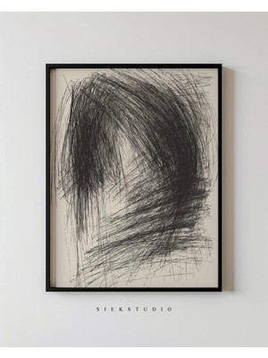Ninastore Soyut Siyah Çizgi Sanatı - Modern Eskiz Karalama Duvar Sanatı - Minimalist Tek Renkli Sanat Eseri -