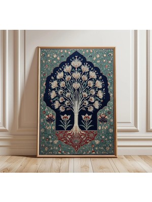 Ninastore Fars Çiçekleri Duvar Sanatı - Karmaşık Orta Doğu Desenli Poster - Turkuaz ve Lacivert Dekoratif