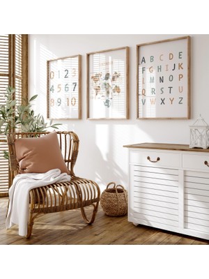 Ninastore Eğitici Posterler - 3'lü Çocuk Baskısı Seti - Tarafsız Alfabe ve Sayı Baskıları - Yazdırılabilir -