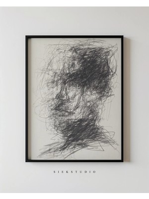 Ninastore Soyut Karalama Portre Sanat Baskısı - Çağdaş Tek Renkli Kafa Çizimi - Modern Minimalist Yatak Odası