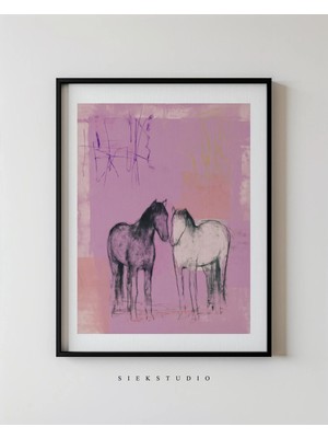 Ninastore Soyut Atlar Sanat Baskısı - Pembe Minimalist Hayvan Tablosu - Modern Iskandinav Dekorasyonu Çağdaş