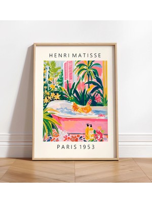 Ninastore Matisse Tarzı Tavuk Sanat Baskısı: Komik Pembe Banyo Dekorasyonu