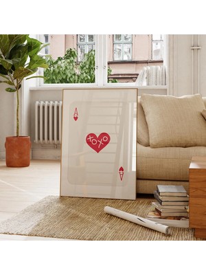 Ninastore Kalp Ası Retro Oyun Kartı Duvar Sanatı - Sevgililer Günü Baskısı (Baskıbaskı)