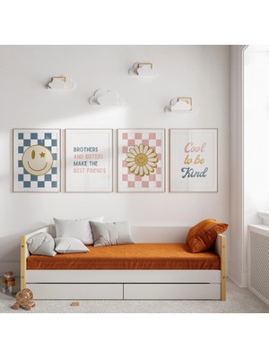 Ninastore Kardeşler En Iyi Arkadaş Olur - Retro Çocuk Odası - 4'lü Set - Kardeş Odası Dekorasyonu - Bohem
