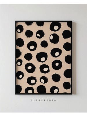 Ninastore Modern Siyah Nokta Desenli Tablo, Yazdırılabilir Soyut Şekiller, Minimalist Bej Duvar Sanatı -