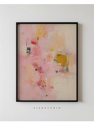 Ninastore Renkli Soyut Pembe Minimalist Tablo - Modern Nötr Pembe Duvar Sanatı - Çağdaş Ekspresyonist Renk