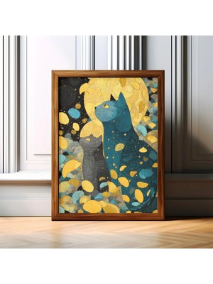 Ninastore Klimt Tarzı Anne Kedi ve Yavru Kedi Baskısı - Göksel Duvar Sanatı - Kedi Severler Için Hediye -