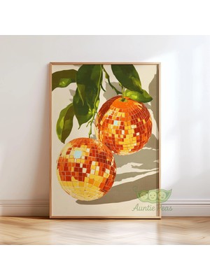Ninastore Retro Disko Portakalları Duvar Sanatı Baskısı - Eğlenceli Narenciye Pop Art Posteri - Maksimalist