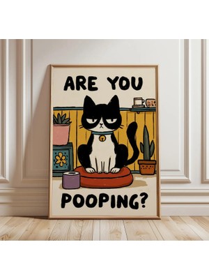Ninastore Komik Kedi Banyo Posteri | Tuvalete Mi Gidiyorsun? Baskısı | Mizahi Tuvalet Duvar Sanatı | Sevimli