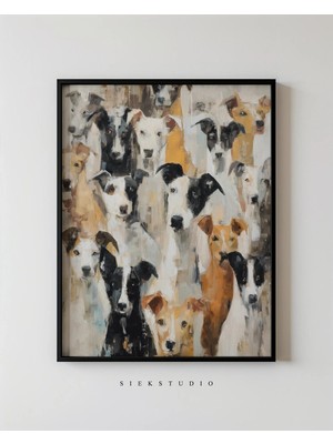 Ninastore Soyut Köpek Duvar Sanatı - Nötr Modern Hayvan Sanatı Baskısı - Minimalist Çağdaş Poster - Dokulu