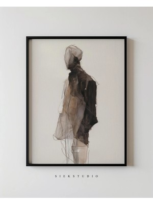 Ninastore Soyut Figüratif Duvar Sanatı - Modern Minimal Portre Sanatı - Sıcak Bej Kahverengi Tonları Çağdaş