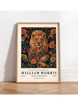 Ninastore William Morris Baskısı - Çiçekli Aslan Posteri - Koyu Botanik Duvar Sanatı - Vintage Ev Dekorasyonu
