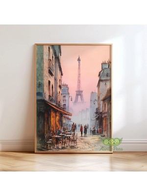 Ninastore Paris Suluboya Duvar Sanatı - Eyfel Kulesi Sokak Baskısı - Romantik Paris Kafe Posteri - Avrupa