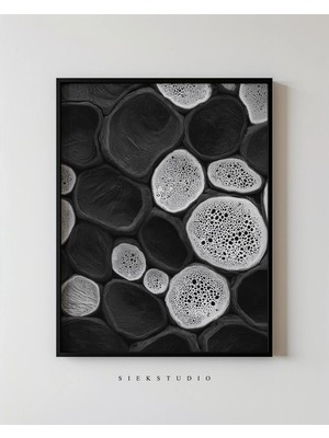 Ninastore Modern Soyut Minimalist Çakıl Taşı Tablosu - Siyah Beyaz Geometrik Duvar Sanatı - Çağdaş Dokulu Ev
