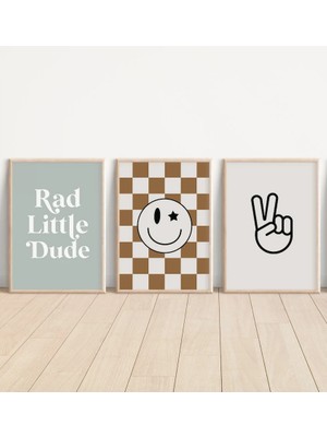 Ninastore Retro Tarzı Küçük Adam - Plaj Temalı Çocuk Odası - Kareli Gülen Yüz Posteri - Erkek Bebek Çocuk