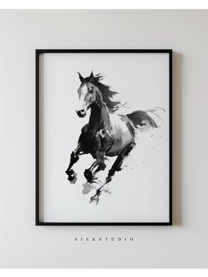 Ninastore Siyah At Duvar Sanatı - Soyut Hayvan Sanatı Baskısı - Modern Minimalist Poster - Tek Renkli