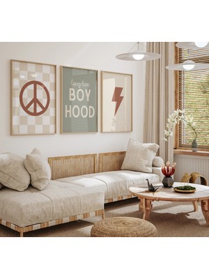Ninastore Yaşasın Çocukluk - Adaçayı Yeşili Çocuk Odası - Kareli Poster - Erkek Bebek Çocuk Odası Dekorasyonu