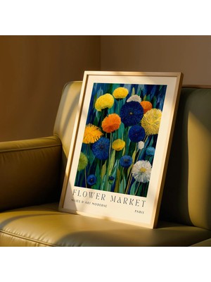 Ninastore Yabani Çiçek Duvar Sanatı Baskısı – Mavi Çiçekli Çiçek Pazarı Posteri – Boho Botanik Sergisi