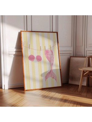 Ninastore Deniz Kızı Kuyruğu Sanat Baskısı: Plaj Temalı Yaz Odası Dekorasyonu (Baskı)