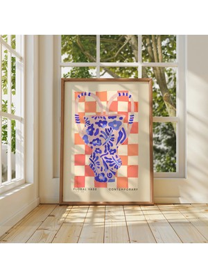 Ninastore Mavi Çiçekli Vazo Sanat Baskısı: El Çizimi Renkli Ev Dekorasyonu