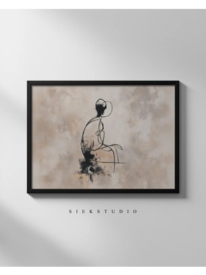 Ninastore Bej Zemin Üzerinde Soyut Oturan Figür - Minimalist Çizgi Sanatı Yazdırılabilir Nötr Baskıduvar