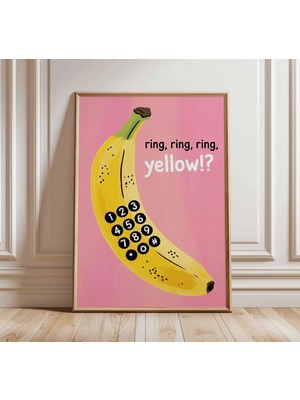 Ninastore Muzlu Telefon Posteri Baskısı – Komik Pop Art Duvar Dekoru Sarı Meyve Illüstrasyonu Sıradışı Mizahi