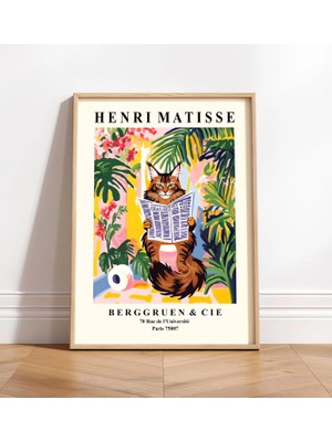 Ninastore Tuvalette Maine Coon Kedisi Temalı Sanat Baskısı: Henri Matisse Tarzında Banyo Baskısı