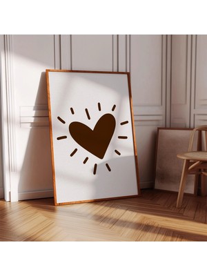 Ninastore Kahverengi Kalp Baskısı - Çocuk Odası Duvar Sanatı - Minimalist Illüstrasyon - Çocuk Odası