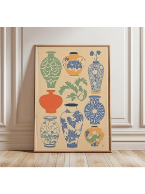 Ninastore Çin Vazosu Posteri | Porselen Koleksiyonu Duvar Sanatı | Vintage Asya Dekor Baskısı | Seramik