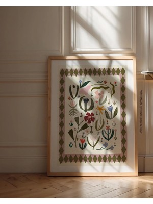 Ninastore Bohem Çiçek Desenli Sanat Baskısı: Canlı Renklerle Resim