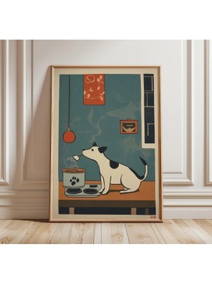 Ninastore Köpek Yemek Pişiriyor Posteri | Sevimli Mutfak Duvar Sanatı | Minimalist Hayvan Illüstrasyon