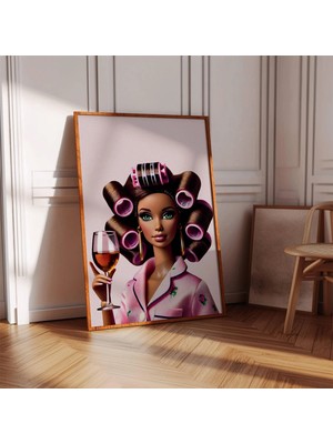 Ninastore Saç Bigudili Retro Bebek Sanat Baskısı: Kız Çocuklarına Özel Pembe Diva Posteri (Baskı)