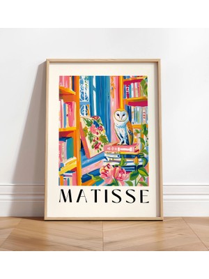 Ninastore Baykuş Baskısı: Kitap Kütüphanesi - Pembe Matisse Tarzı Sanat Eseri