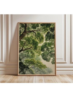 Ninastore Orman Örtüsü Posteri | Yeşil Ağaç Tavan Duvar Sanatı | Vintage Orman Doğası Illüstrasyonu