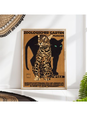 Ninastore Leopar ve Panter Sanat Baskısı Vintage Hayvanat Bahçesi Posteri Retro Vahşi Yaşam Duvar Dekoru