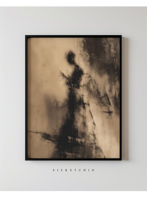 Ninastore Soyut Figür Sanat Baskısı - Modern Minimalist Bej Siyah Silüet Tablo - Çağdaş Iskandinav Duvar