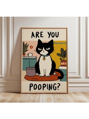 Ninastore Komik Kedi Banyo Posteri | Tuvalete Mi Gidiyorsun? Baskısı | Mizahi Tuvalet Duvar Sanatı | Sevimli
