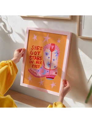 Ninastore Pembe Kovboy Çizmesi Sanat Baskısı - Gözlerinde Yıldızlar - Kız Çocuk Odası Dekorasyonu